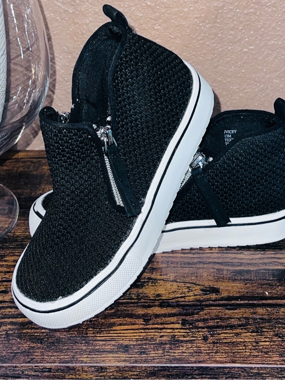 Steve Madden Black Knit Kids Sneakers with White Sole and Side Zipper
